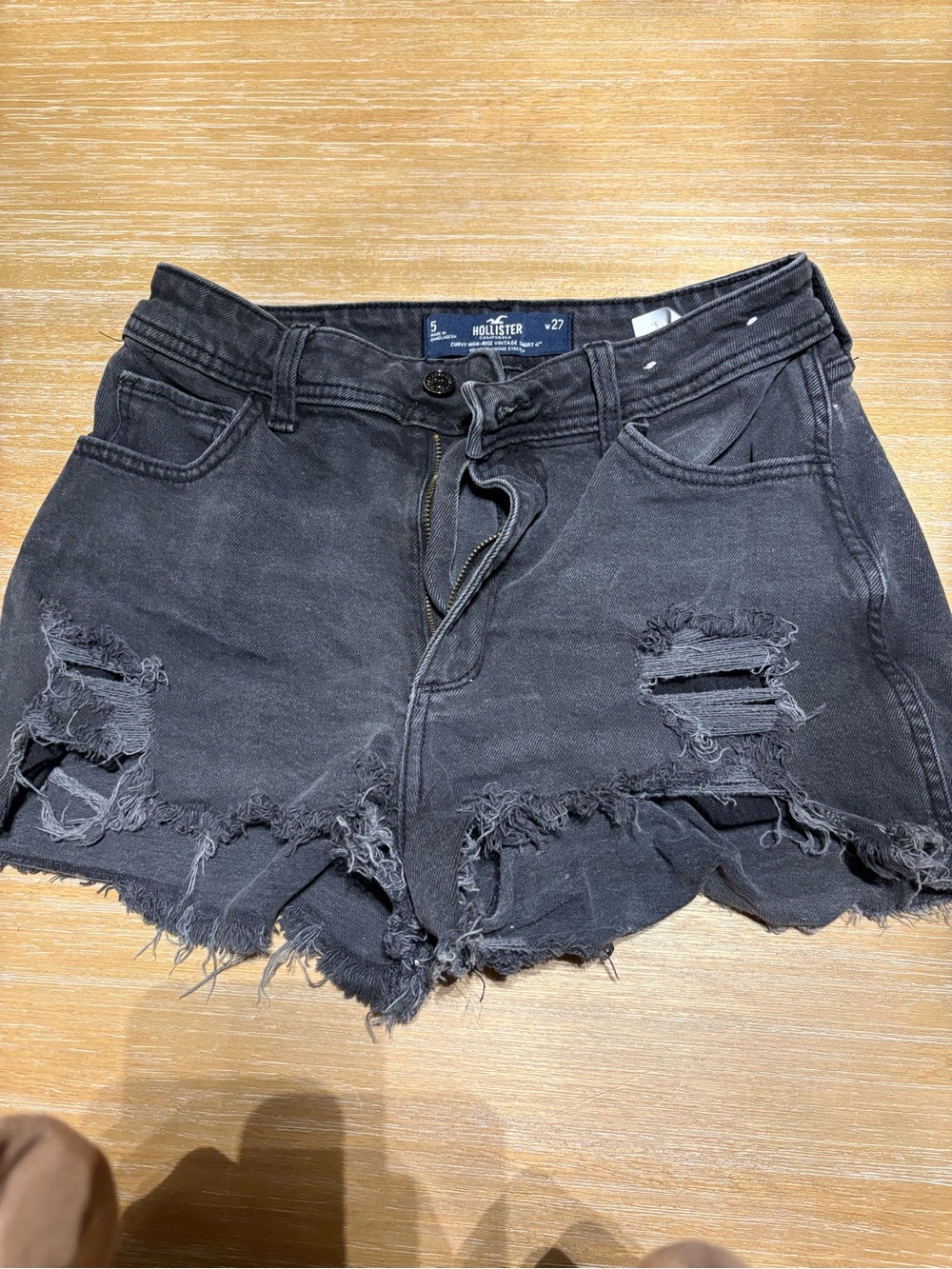 Hollister Women's Black Washed Distressed Denim Cutoff Shorts